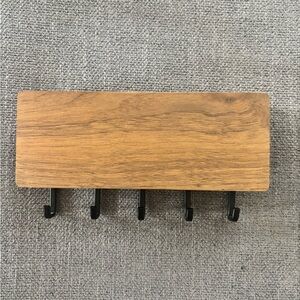 Wooden Wall Hook Rack with Black Hooks